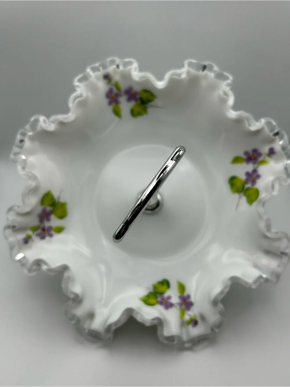 Fenton painted by P. Brilliant Serving Dish with Purple flowers. No chips